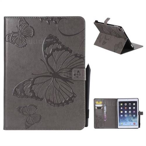 Embossing 3D Butterfly Leather Wallet Case for iPad 9.7 2017 9.7 inch - Gray