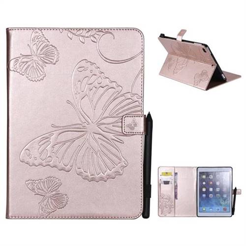 Embossing 3D Butterfly Leather Wallet Case for iPad 9.7 2017 9.7 inch - Rose Gold
