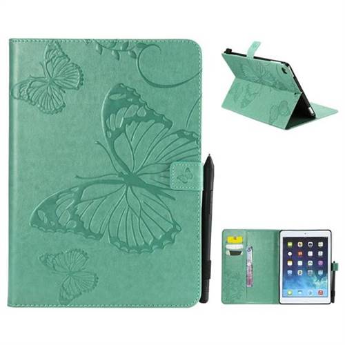 Embossing 3D Butterfly Leather Wallet Case for iPad 9.7 2017 9.7 inch - Green