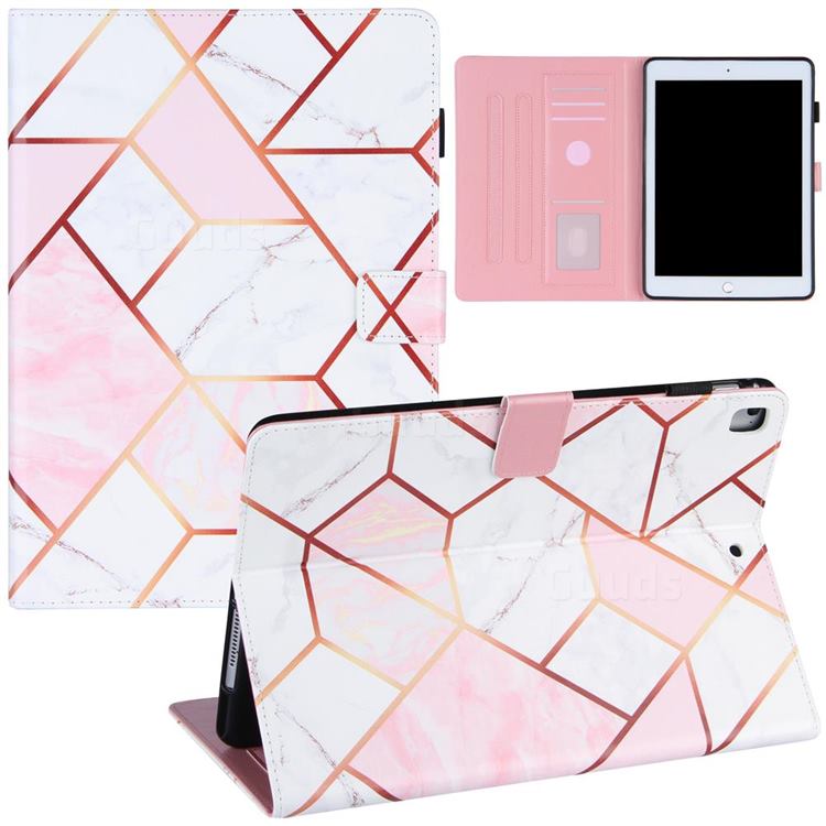 Pink White Stitching Color Marble Leather Flip Cover for Apple iPad 9.7 2017 9.7 inch