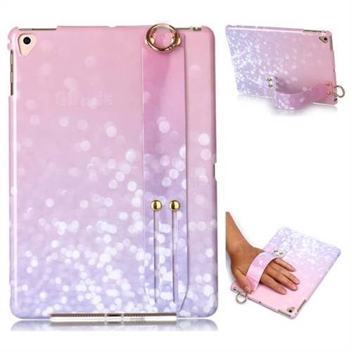 Glitter Pink Marble Clear Bumper Glossy Rubber Silicone Wrist Band Tablet Stand Holder Cover for Apple iPad 9.7 (2018)