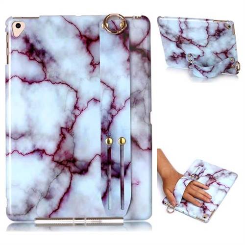 Bloody Lines Marble Clear Bumper Glossy Rubber Silicone Wrist Band Tablet Stand Holder Cover for Apple iPad 9.7 (2018)