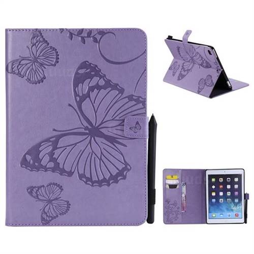 Embossing 3D Butterfly Leather Wallet Case for Apple iPad 9.7 (2018) - Purple
