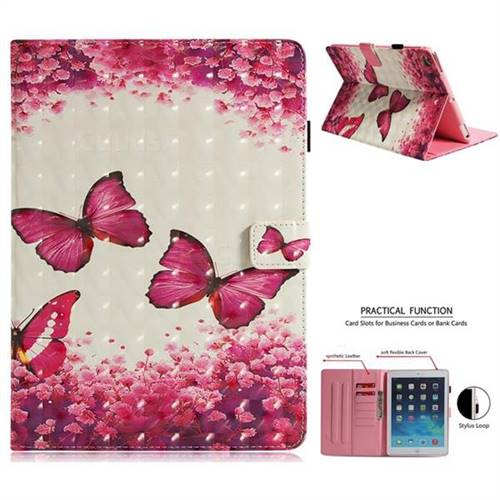 Rose Butterfly 3D Painted Leather Wallet Tablet Case for Apple iPad 9.7 (2018)