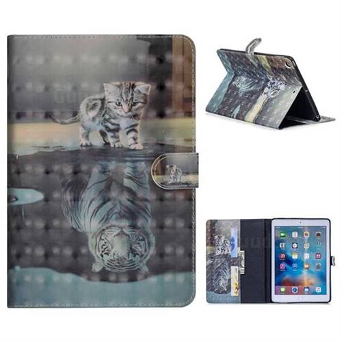Tiger and Cat 3D Painted Leather Tablet Wallet Case for Apple iPad 9.7 (2018)