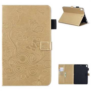 Intricate Embossing Butterfly Circle Leather Wallet Case for Apple iPad 9.7 (2018) - Champagne
