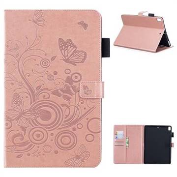 Intricate Embossing Butterfly Circle Leather Wallet Case for Apple iPad 9.7 (2018) - Rose Gold