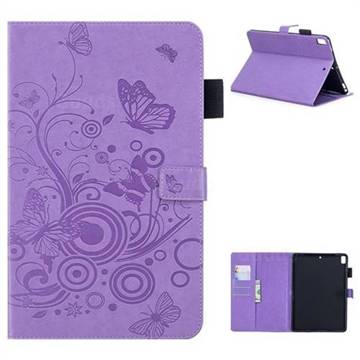 Intricate Embossing Butterfly Circle Leather Wallet Case for Apple iPad 9.7 (2018) - Purple