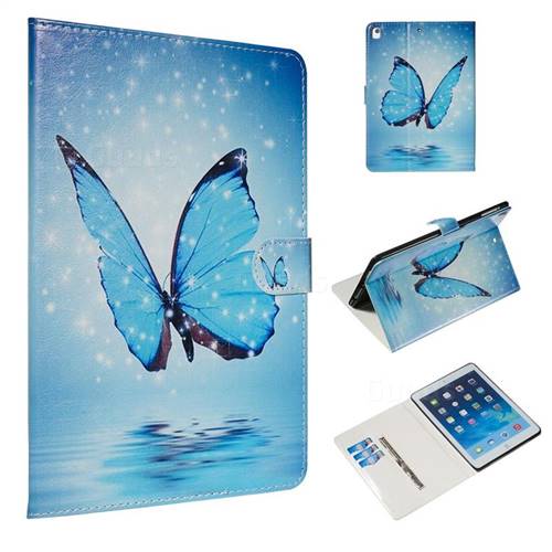 Blue Butterfly Smooth Leather Tablet Wallet Case for Apple iPad 9.7 (2018)
