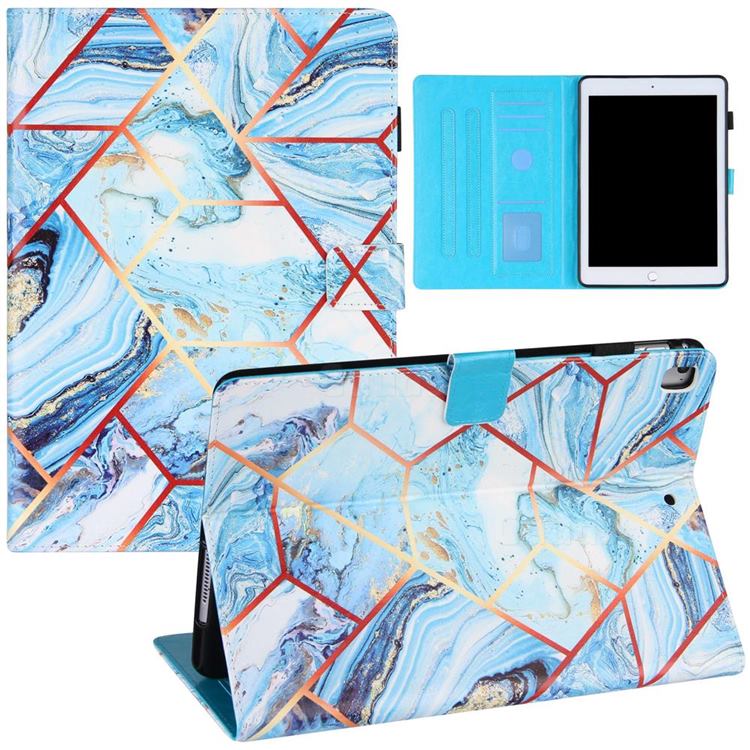 Lake Blue Stitching Color Marble Leather Flip Cover for Apple iPad 9.7 (2018)