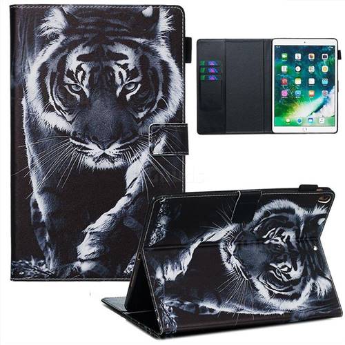 Black and White Tiger Matte Leather Wallet Tablet Case for iPad Air (3rd Gen) 10.5 2019