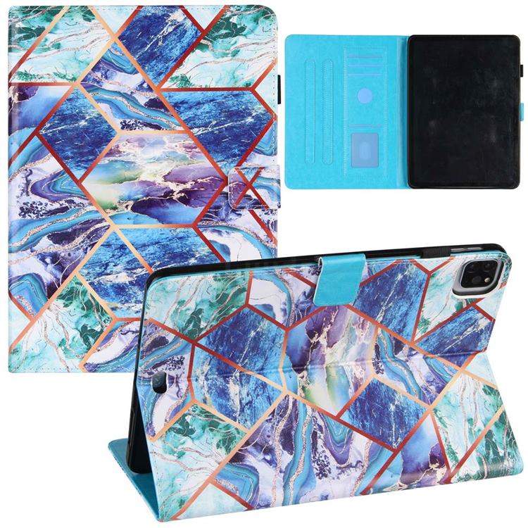 Green and Blue Stitching Color Marble Leather Flip Cover for Apple iPad Air 4 (4th Gen) 10.9 2020