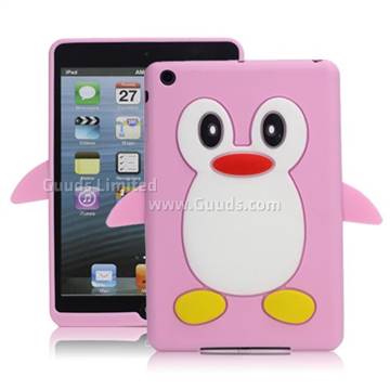 Hot 3D Penguin Soft Silicone Case Cover for iPad Mini / iPad Mini 2 / iPad Mini 3 - Pink