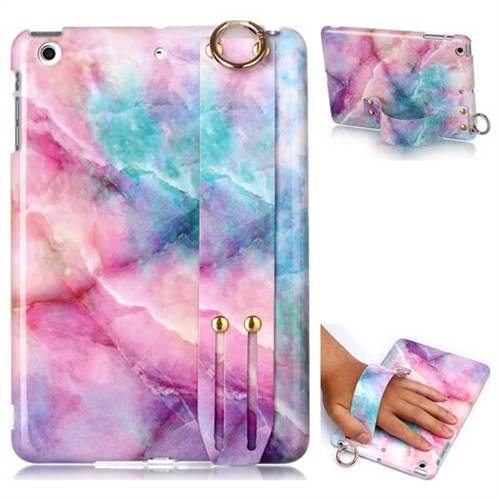 Dream Green Marble Clear Bumper Glossy Rubber Silicone Wrist Band Tablet Stand Holder Cover for iPad Mini 1 2 3