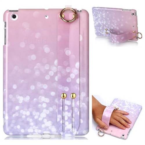 Glitter Pink Marble Clear Bumper Glossy Rubber Silicone Wrist Band Tablet Stand Holder Cover for iPad Mini 1 2 3