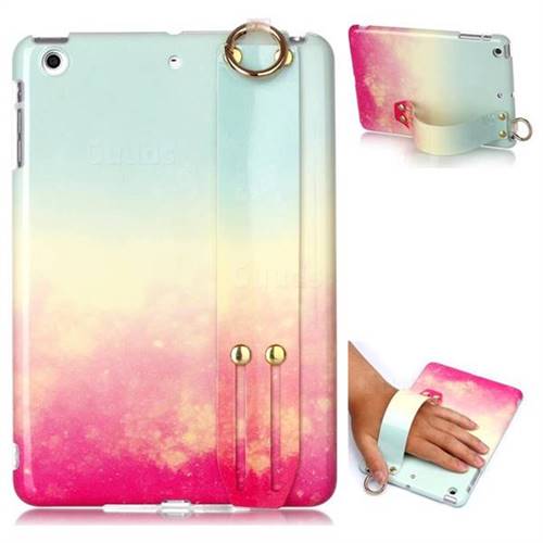 Sunset Glow Marble Clear Bumper Glossy Rubber Silicone Wrist Band Tablet Stand Holder Cover for iPad Mini 1 2 3