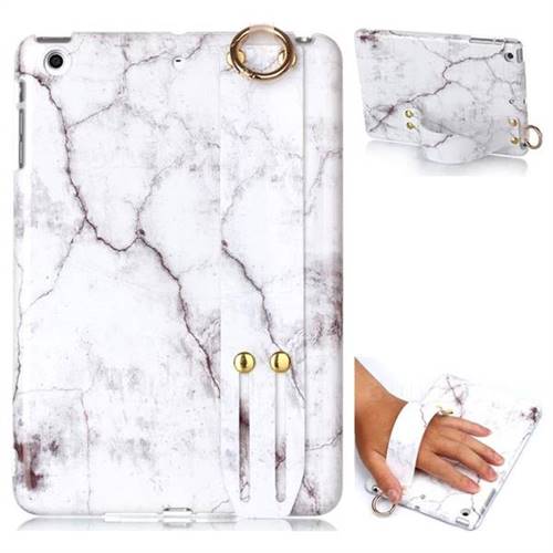 White Smooth Marble Clear Bumper Glossy Rubber Silicone Wrist Band Tablet Stand Holder Cover for iPad Mini 1 2 3