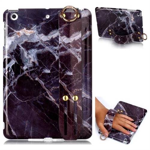 Gray Stone Marble Clear Bumper Glossy Rubber Silicone Wrist Band Tablet Stand Holder Cover for iPad Mini 1 2 3