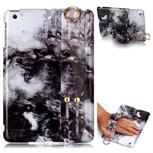 Smoke Ink Painting Marble Clear Bumper Glossy Rubber Silicone Wrist Band Tablet Stand Holder Cover for iPad Mini 1 2 3