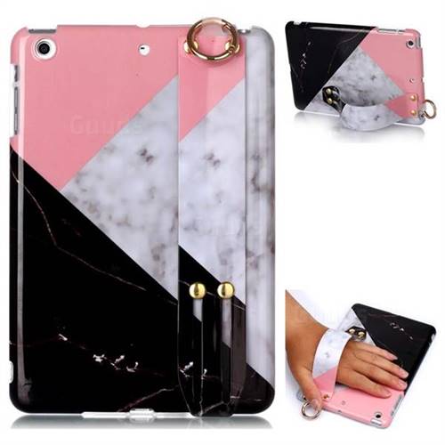 Tricolor Marble Clear Bumper Glossy Rubber Silicone Wrist Band Tablet Stand Holder Cover for iPad Mini 1 2 3