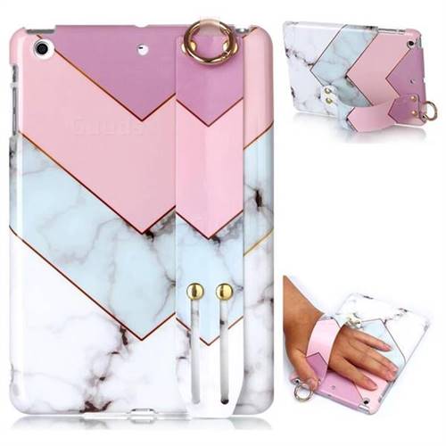 Stitching Pink Marble Clear Bumper Glossy Rubber Silicone Wrist Band Tablet Stand Holder Cover for iPad Mini 1 2 3