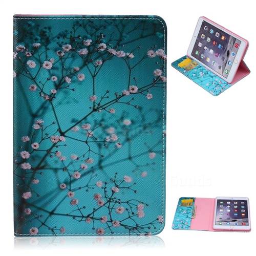 Folio Stand Leather Wallet Case for iPad Mini / iPad Mini 2 / iPad Mini 3 - Blue Plum flower