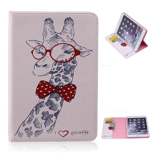 Folio Stand Leather Wallet Case for iPad Mini / iPad Mini 2 / iPad Mini 3 - Glasses Giraffe
