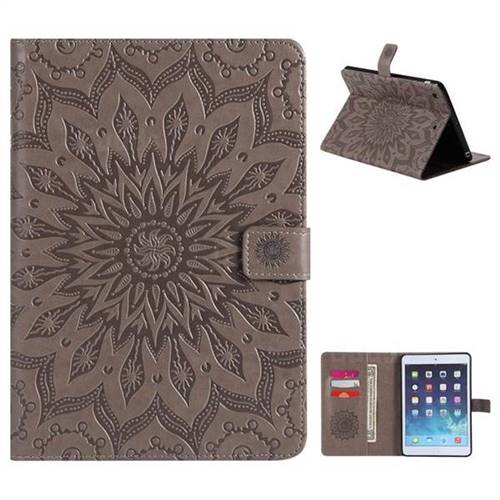 Embossing Sunflower Leather Flip Cover for iPad Mini 1 2 3 - Gray