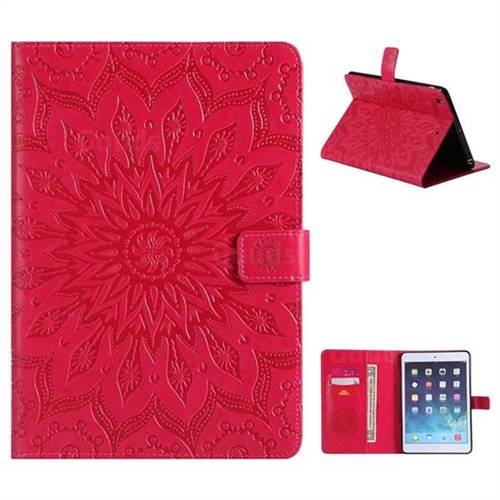 Embossing Sunflower Leather Flip Cover for iPad Mini 1 2 3 - Red