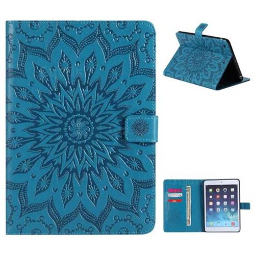 Embossing Sunflower Leather Flip Cover for iPad Mini 1 2 3 - Blue