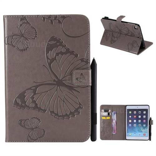 Embossing 3D Butterfly Leather Wallet Case for iPad Mini 1 2 3 - Gray