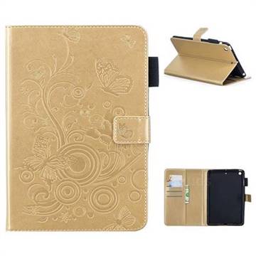 Intricate Embossing Butterfly Circle Leather Wallet Case for iPad Mini 1 2 3 - Champagne