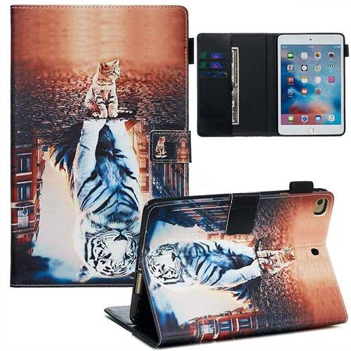 Cat and Tiger Matte Leather Wallet Tablet Case for iPad Mini 1 2 3