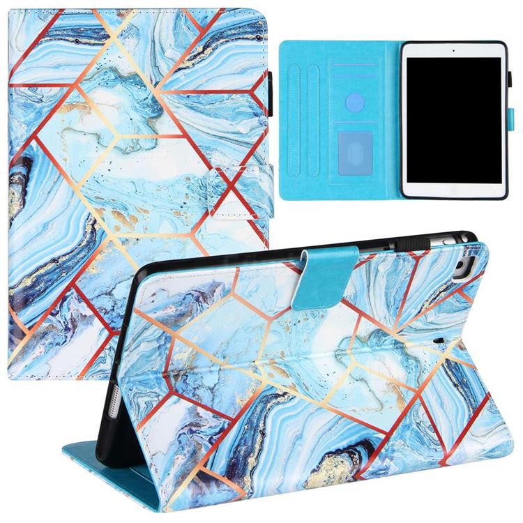 Lake Blue Stitching Color Marble Leather Flip Cover for Apple iPad Mini 1 2 3