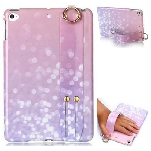 Glitter Pink Marble Clear Bumper Glossy Rubber Silicone Wrist Band Tablet Stand Holder Cover for iPad Mini 4