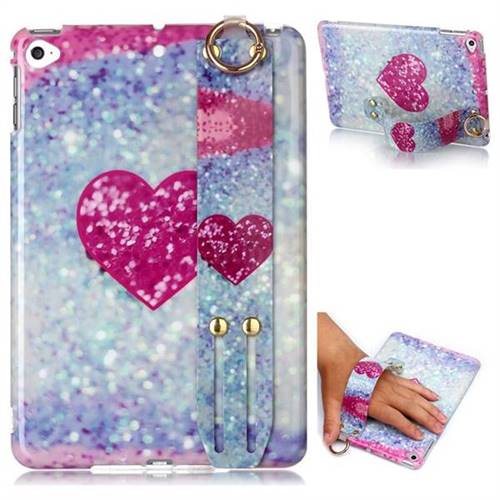 Glitter Rose Heart Marble Clear Bumper Glossy Rubber Silicone Wrist Band Tablet Stand Holder Cover for iPad Mini 4