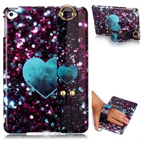 Glitter Green Heart Marble Clear Bumper Glossy Rubber Silicone Wrist Band Tablet Stand Holder Cover for iPad Mini 4