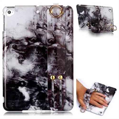 Smoke Ink Painting Marble Clear Bumper Glossy Rubber Silicone Wrist Band Tablet Stand Holder Cover for iPad Mini 4