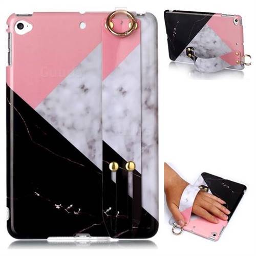 Tricolor Marble Clear Bumper Glossy Rubber Silicone Wrist Band Tablet Stand Holder Cover for iPad Mini 4