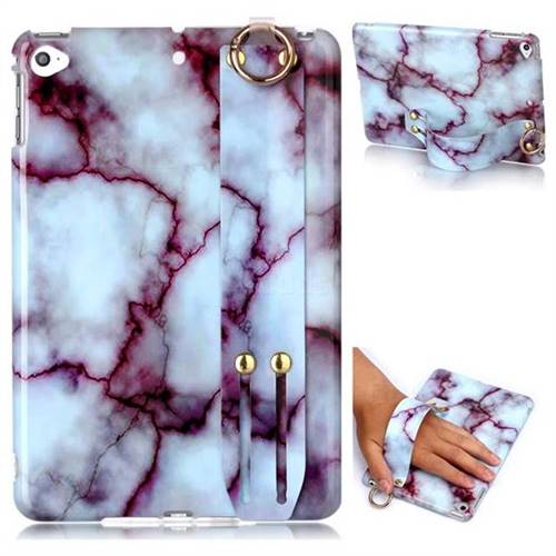 Bloody Lines Marble Clear Bumper Glossy Rubber Silicone Wrist Band Tablet Stand Holder Cover for iPad Mini 4