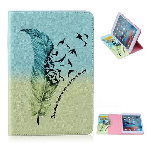 Feather Bird Folio Stand Leather Wallet Case for iPad Mini 4