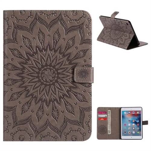 Embossing Sunflower Leather Flip Cover for iPad Mini 4 - Gray