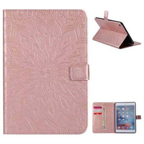 Embossing Sunflower Leather Flip Cover for iPad Mini 4 - Rose Gold