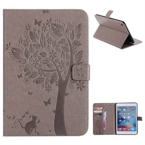 Embossing Butterfly Tree Leather Flip Cover for iPad Mini 4 - Grey