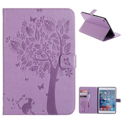 Embossing Butterfly Tree Leather Flip Cover for iPad Mini 4 - Purple