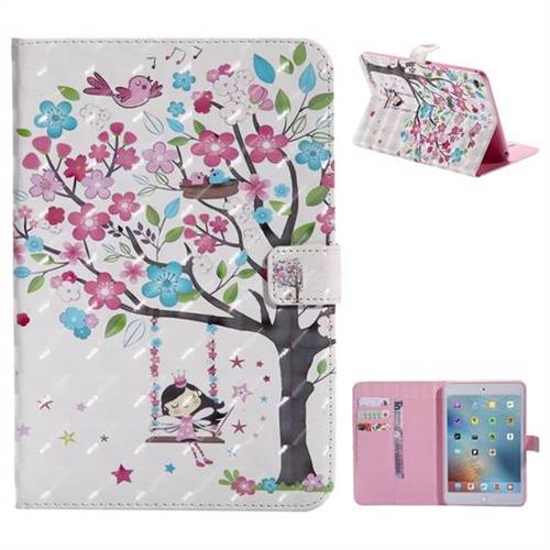 Flower Tree Swing Girl 3D Painted Tablet Leather Wallet Case for iPad Mini 4