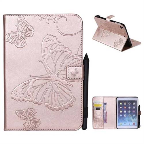 Embossing 3D Butterfly Leather Wallet Case for iPad Mini 4 - Rose Gold