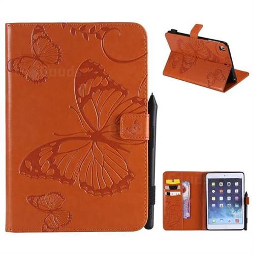 Embossing 3D Butterfly Leather Wallet Case for iPad Mini 4 - Orange
