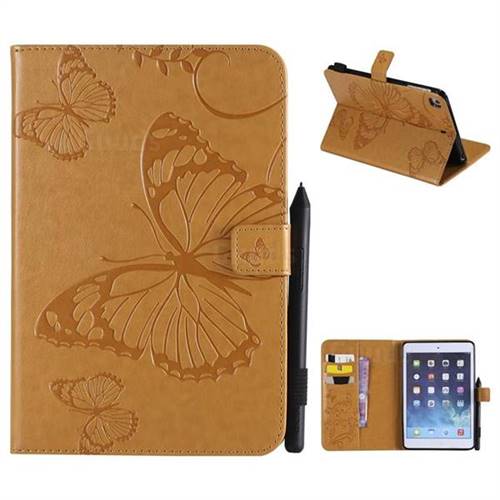 Embossing 3D Butterfly Leather Wallet Case for iPad Mini 4 - Yellow