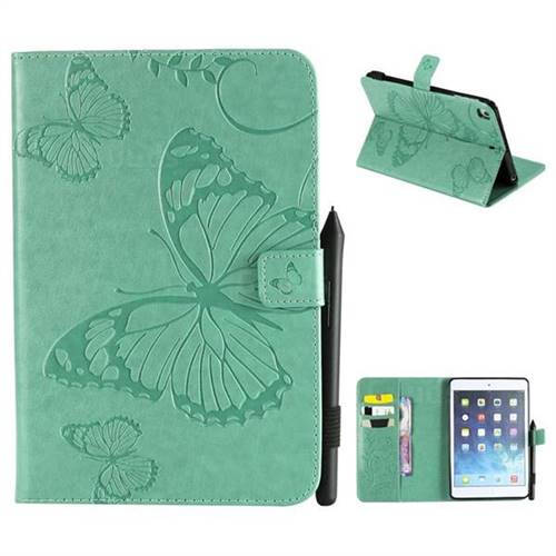 Embossing 3D Butterfly Leather Wallet Case for iPad Mini 4 - Green